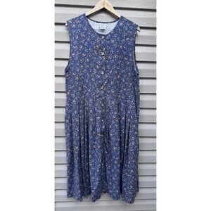 Vintage Laura Ashley 10 Blue Floral Cottagecore Pleated Jumper Dress Sleeveless